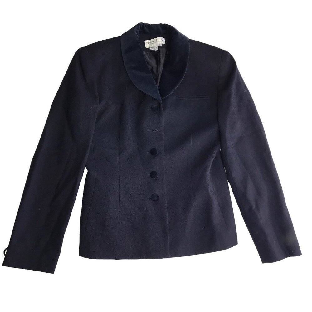 SAVILLE Suit Blazer Jacket Suiting Professional Size 4, Vintage 90s Dark Blue